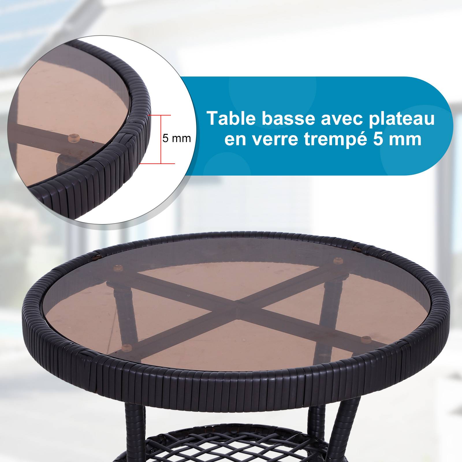 Outsunny - Outsunny Ensemble de jardin 3 pièces style cosy 2 fauteuils à bascule avec coussins assise dossier + table basse résine tressée brun crème - Outsunny - Imagen 7