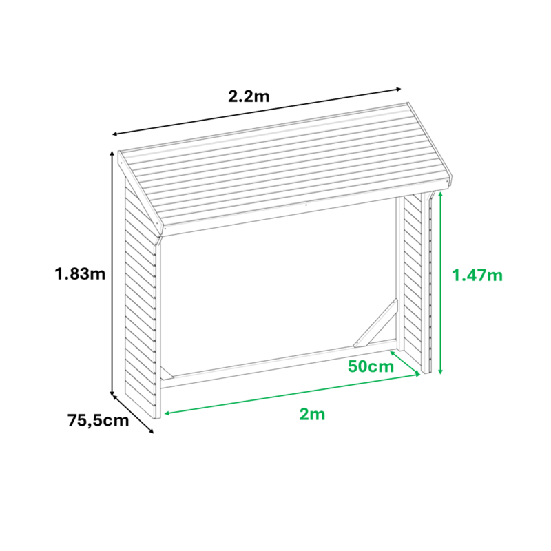 Habitat Et Jardin - Abri Bûches - 1.58 M² - 2.20 X 0.69 X 1.83 M - 2 Stéres -habitat Et Jardin - Imagen 5