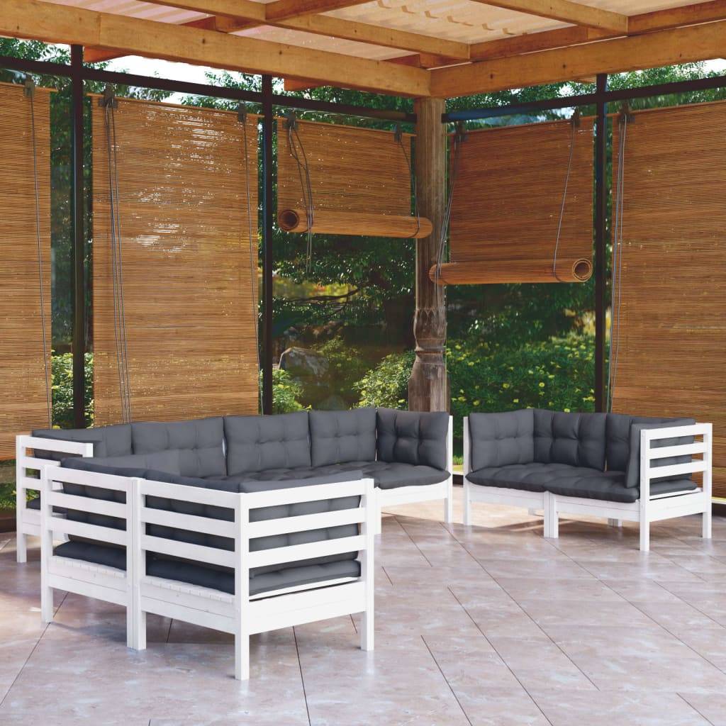 Salon de Jardin en Bois Blanc à Composer, 6 Canapés d'Angle et 2 Chauffeuses, 8 pcs – ComfortXL Outdoor Living
