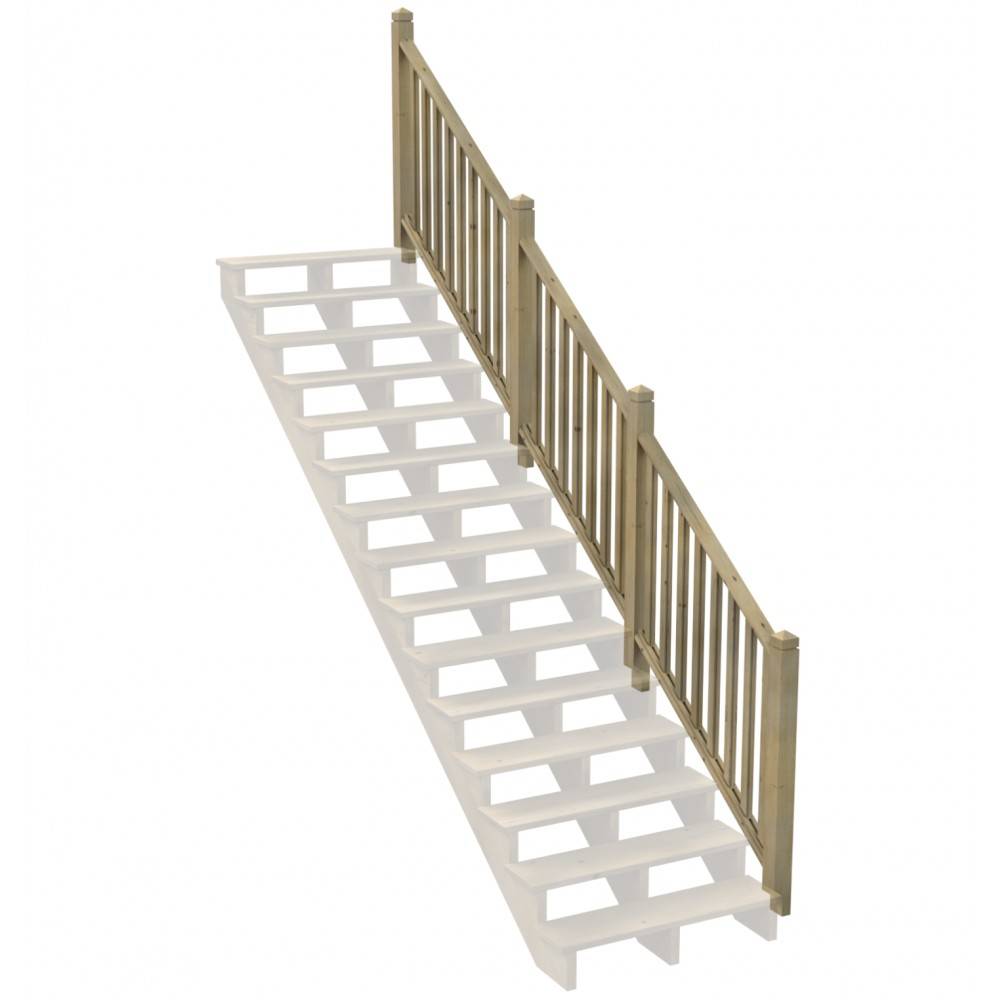 Kit Garde-corps Bois 15 marches - Escalier Extérieur - Rampes Recoupables - Traité Autoclave - Montage Facile - Garantie 10 ans