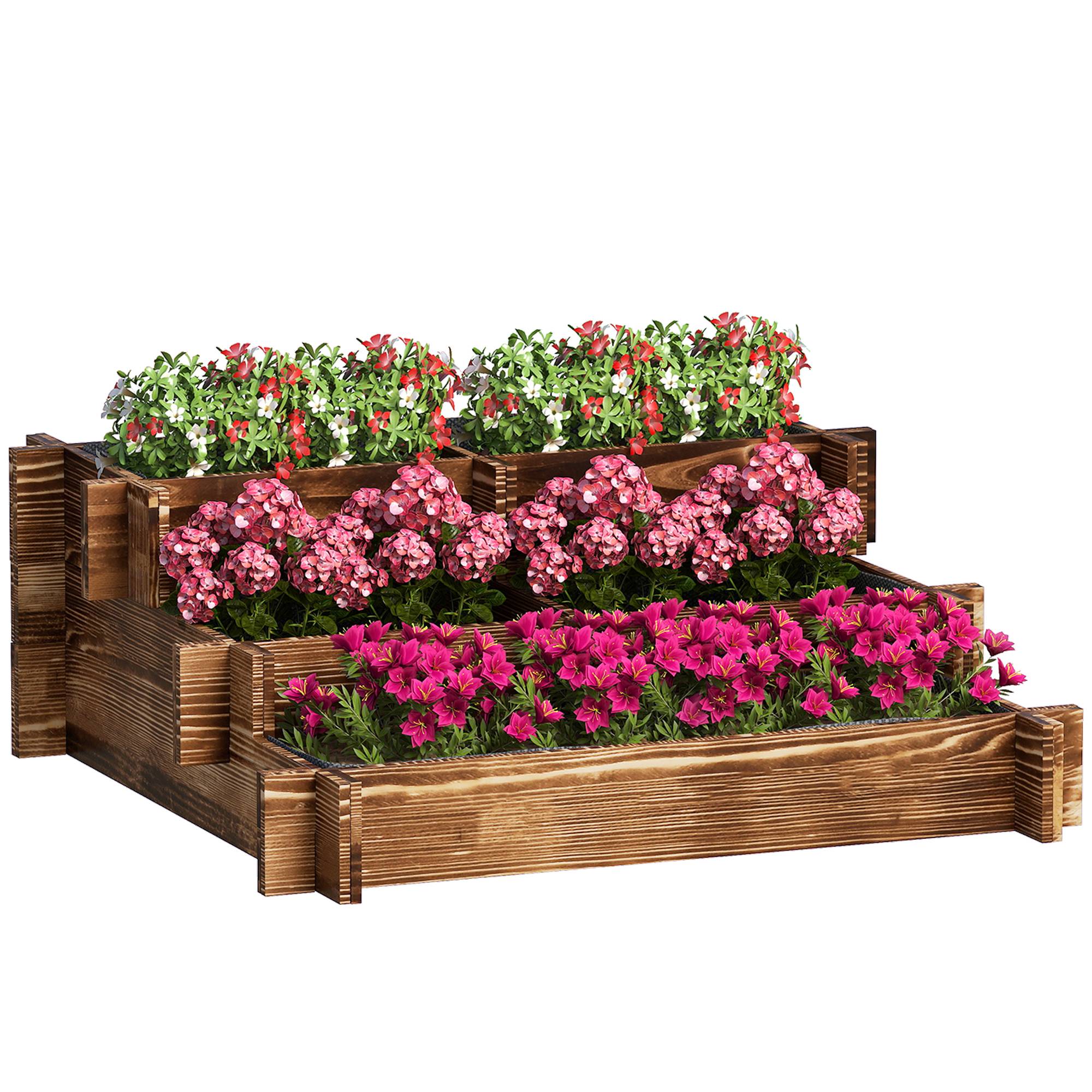 Jardinière à 3 niveaux avec échelle et toile non tissée pour la plantation de fleurs, 93 x 93 x 35 cm, carbonisée - Image 1