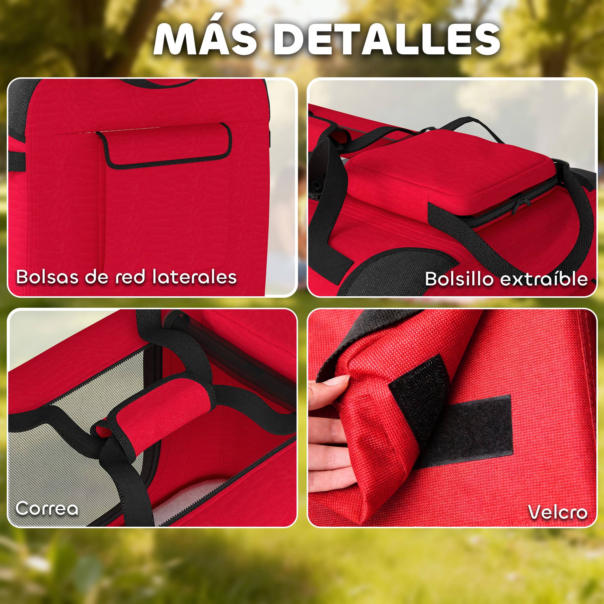 Sac de transport pliable pour chiens et chats (60 x 41,5 x 41 cm) avec fenêtres en filet, coussin moelleux et 2 poignées, rouge. - Image 9