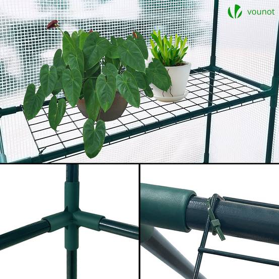 Serre de jardin avec étagères 143x143x195cm blanc - Bâche PE renforcée 135 g/m² - Fenêtre moustiquaire, porte enroulable zippée - Image 3