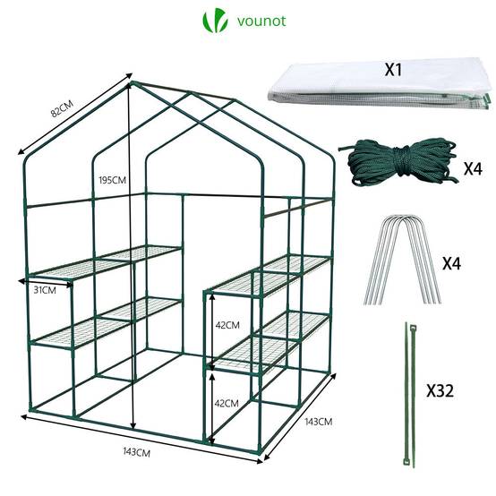 Serre de jardin avec étagères 143x143x195cm blanc - Bâche PE renforcée 135 g/m² - Fenêtre moustiquaire, porte enroulable zippée - Image 6
