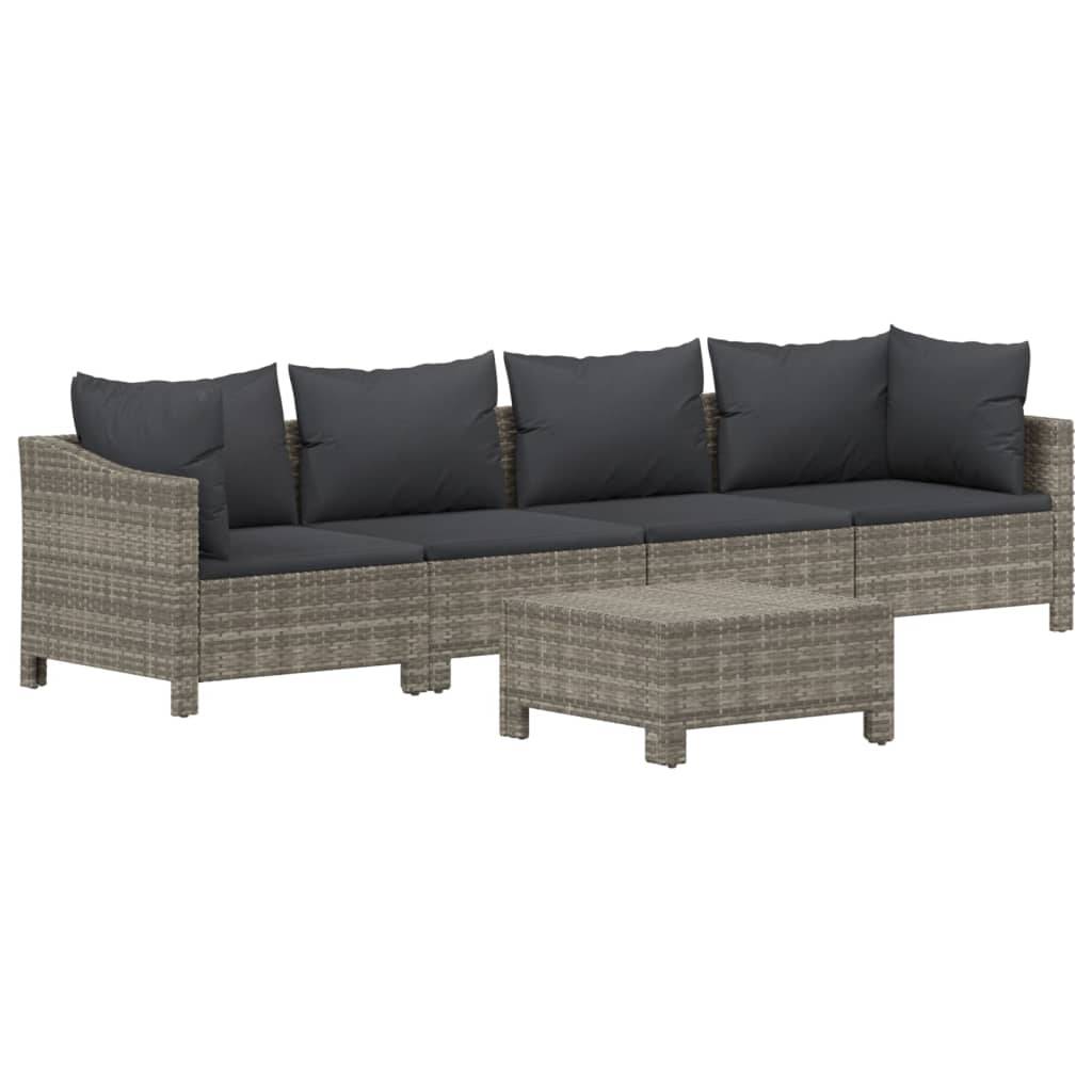 Helloshop26 - Salon de jardin meuble d'extérieur ensemble de mobilier 5 pièces avec coussins gris résine tressée - Imagen 1