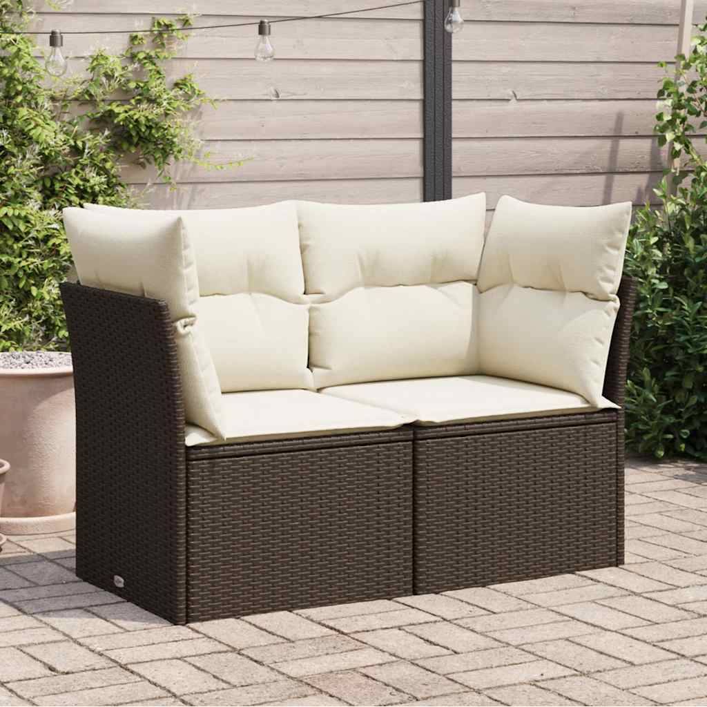 Canapé Extérieur 2 Places Polyrotin Coussins Rembourrés Idéal Balcon Patio Marron – ComfortXL Outdoor Living - Image 1