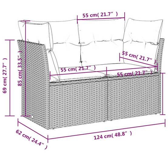 Canapé Extérieur 2 Places Polyrotin Coussins Rembourrés Idéal Balcon Patio Marron – ComfortXL Outdoor Living - Image 9