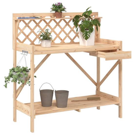 Banc de Rempotage Bois de Sapin avec Treillis Table de Jardinage avec Rangement et Tiroir Naturel – ComfortXL Outdoor Living - Image 1