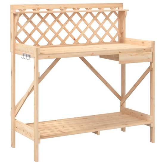 Banc de Rempotage Bois de Sapin avec Treillis Table de Jardinage avec Rangement et Tiroir Naturel – ComfortXL Outdoor Living - Image 2