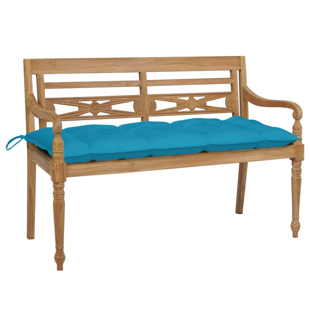 Helloshop26 - Banc de jardin meuble de patio d'extérieur terrasse avec coussin bleu clair 120 x 51,5 x 84 cm bois de teck massif - Imagen 1