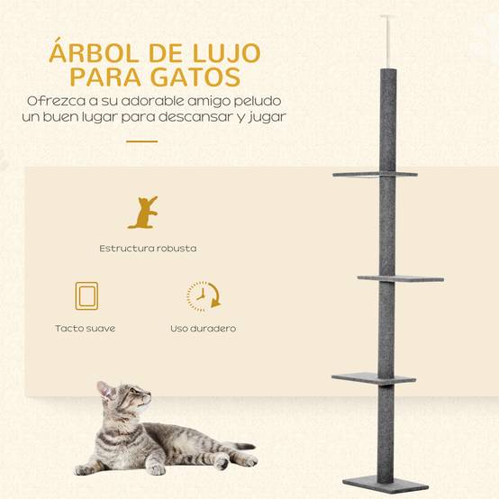 Tour à Griffer pour Chat du Sol au Plafond Hauteur Ajustable 228-260 cm Plateformes en Peluche Douce Gris - ComfortXL Outdoor Living - Image 6