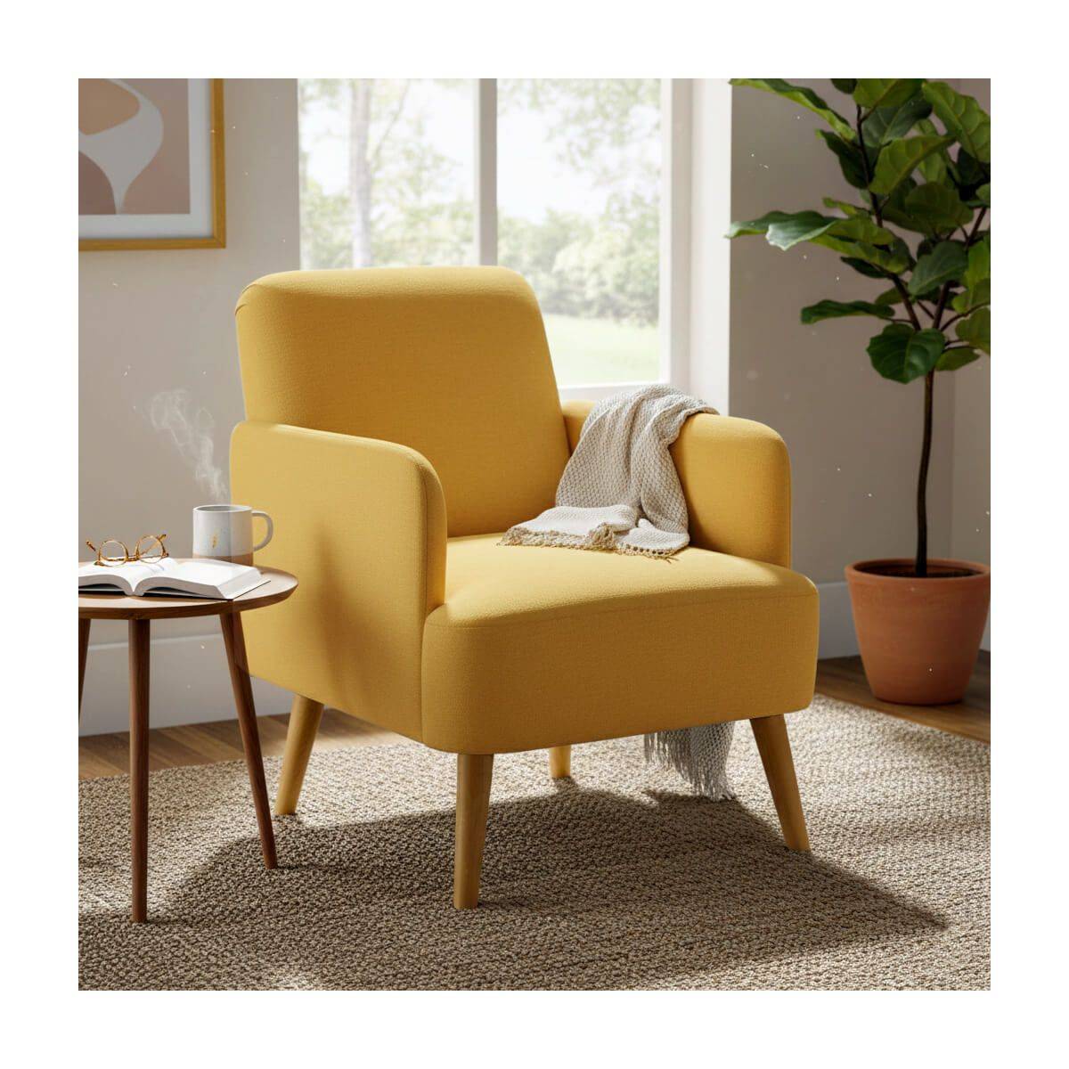 Fauteuil Rembourré Tissu Jaune - TEODORE - Image 2