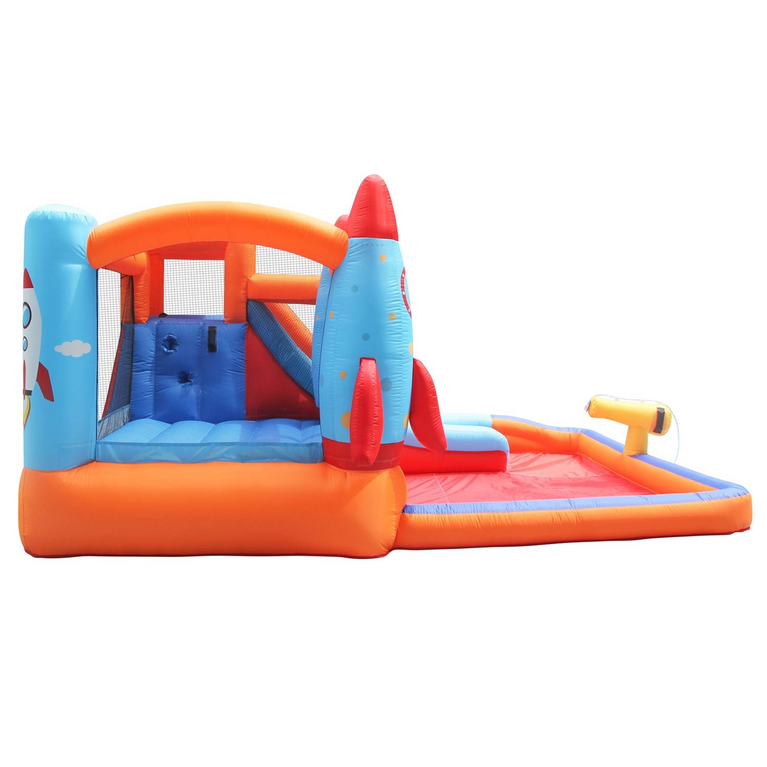 0 - Château Gonflable pour 3 Enfants Aire de jeux gonflable avec Toboggan à L’Eau de Piscine 370x260x185cm Charge Max 90KG - Image 3