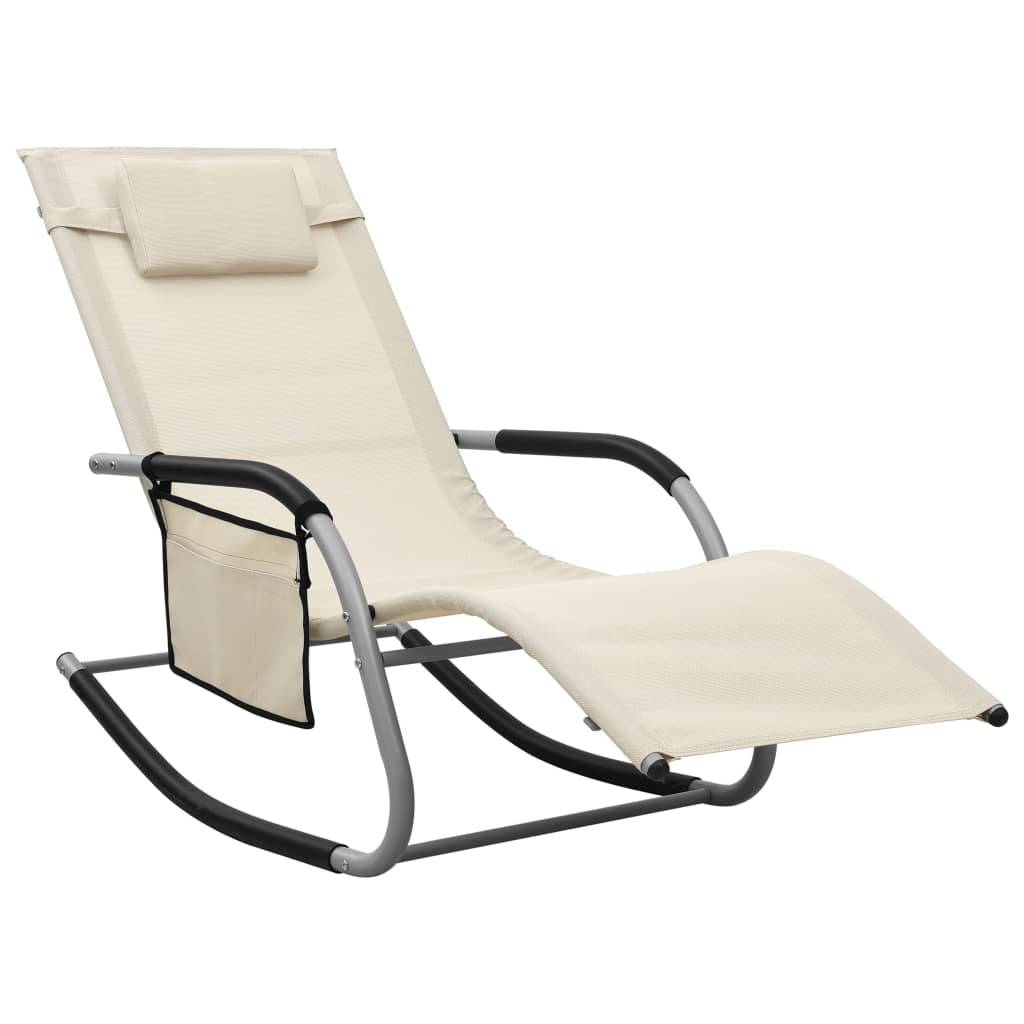 Helloshop26 - Transat chaise longue bain de soleil lit de jardin terrasse meuble d'extérieur textilène crème et gris - Imagen 1