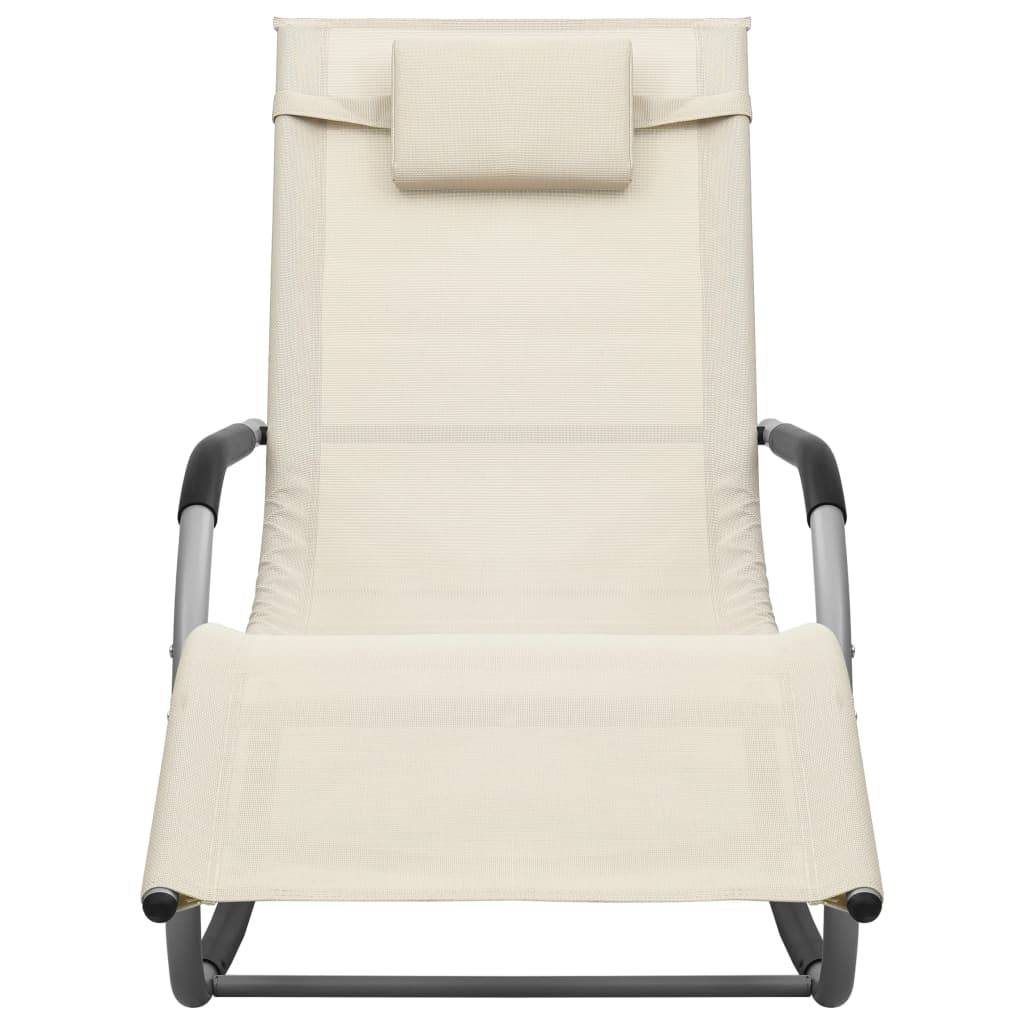 Helloshop26 - Transat chaise longue bain de soleil lit de jardin terrasse meuble d'extérieur textilène crème et gris - Imagen 2