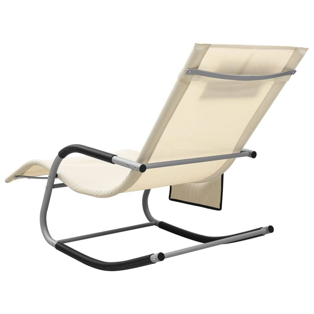 Helloshop26 - Transat chaise longue bain de soleil lit de jardin terrasse meuble d'extérieur textilène crème et gris - Imagen 4