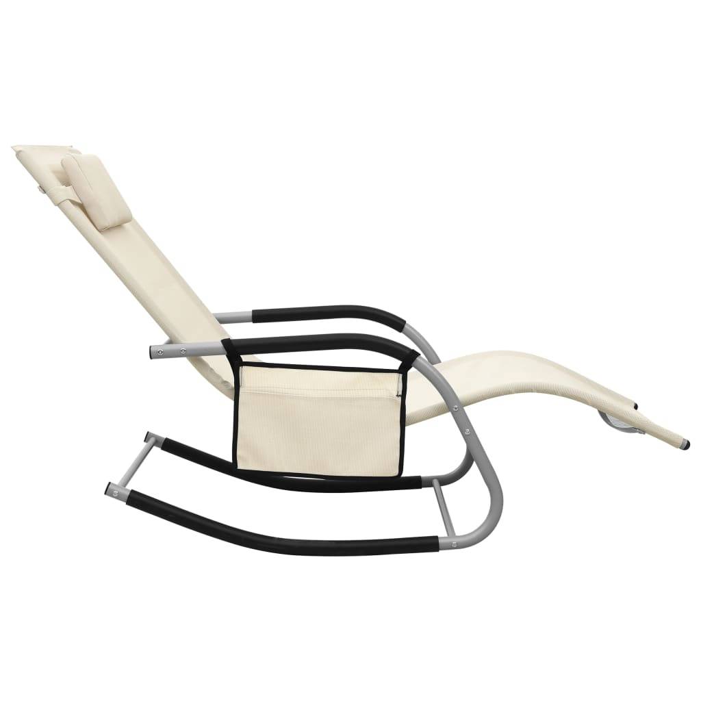 Helloshop26 - Transat chaise longue bain de soleil lit de jardin terrasse meuble d'extérieur textilène crème et gris - Imagen 3