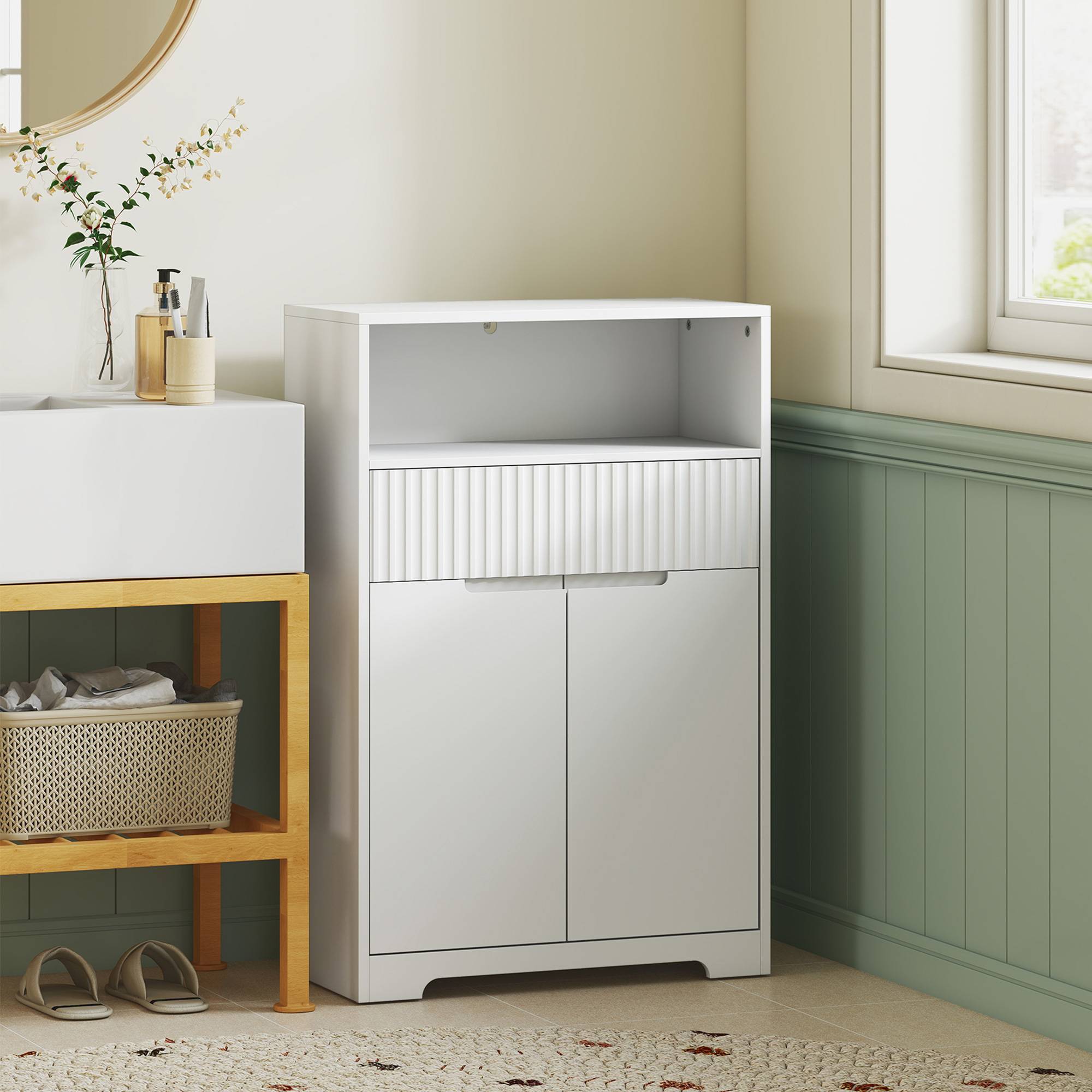 Sans Marque - Armoire salle bain extensible support réglable 60x30x91,5 cm Blanc - Image 4
