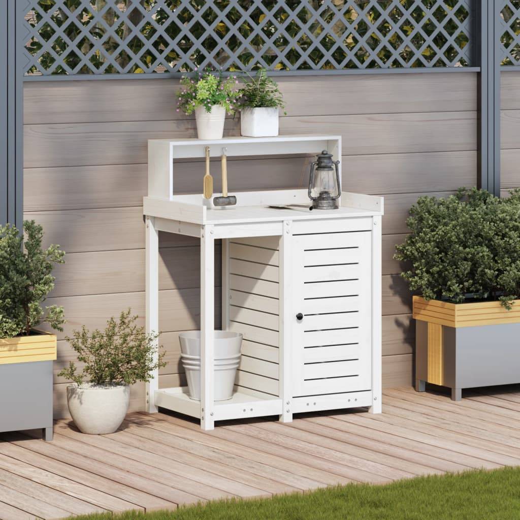 Station de rempotage haute en Pin massif Avec armoire pour Balcon et Terrasse Blanc 82.5x50x109.5 cm – ComfortXL Outdoor Living - Image 3