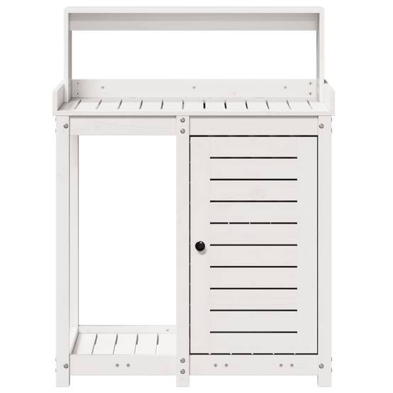 Station de rempotage haute en Pin massif Avec armoire pour Balcon et Terrasse Blanc 82.5x50x109.5 cm – ComfortXL Outdoor Living - Image 5