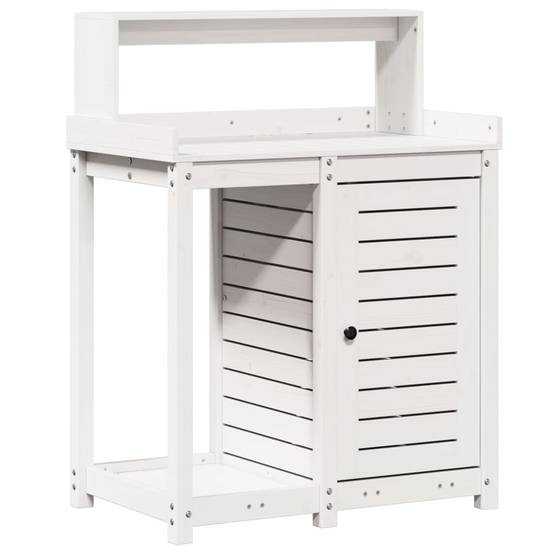 Station de rempotage haute en Pin massif Avec armoire pour Balcon et Terrasse Blanc 82.5x50x109.5 cm – ComfortXL Outdoor Living - Image 2