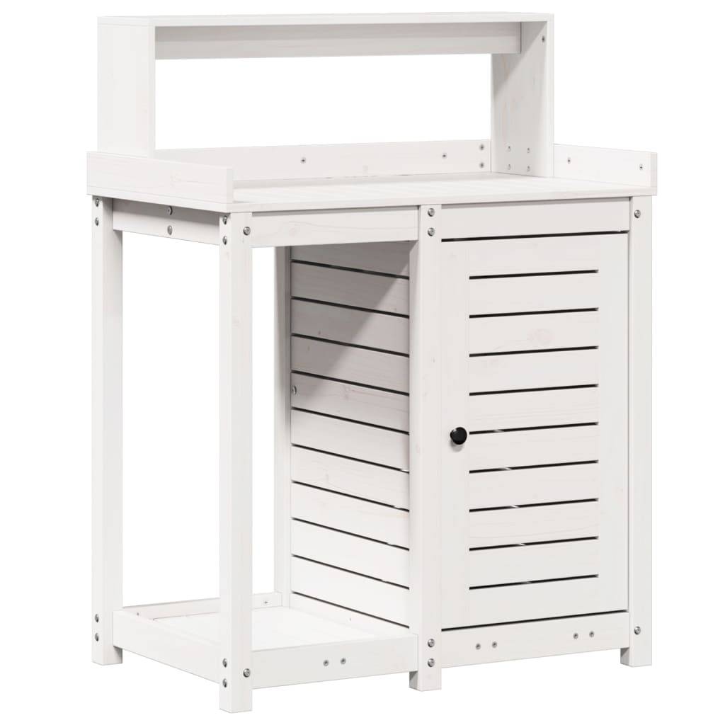 Station de rempotage haute en Pin massif Avec armoire pour Balcon et Terrasse Blanc 82.5x50x109.5 cm – ComfortXL Outdoor Living - Image 2