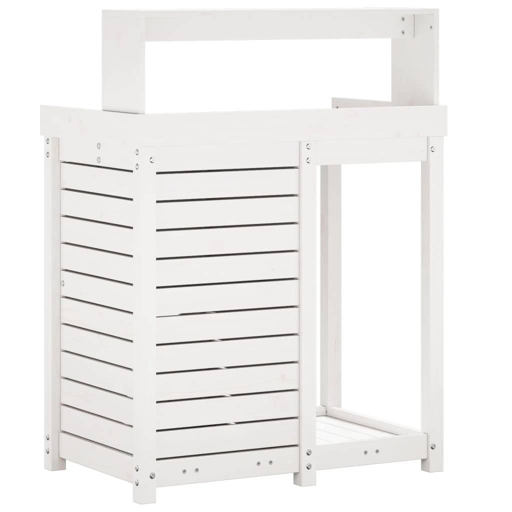 Station de rempotage haute en Pin massif Avec armoire pour Balcon et Terrasse Blanc 82.5x50x109.5 cm – ComfortXL Outdoor Living - Image 7