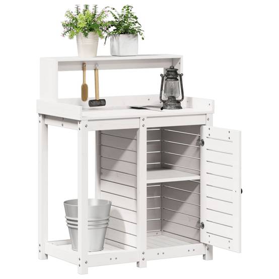 Station de rempotage haute en Pin massif Avec armoire pour Balcon et Terrasse Blanc 82.5x50x109.5 cm – ComfortXL Outdoor Living - Image 4