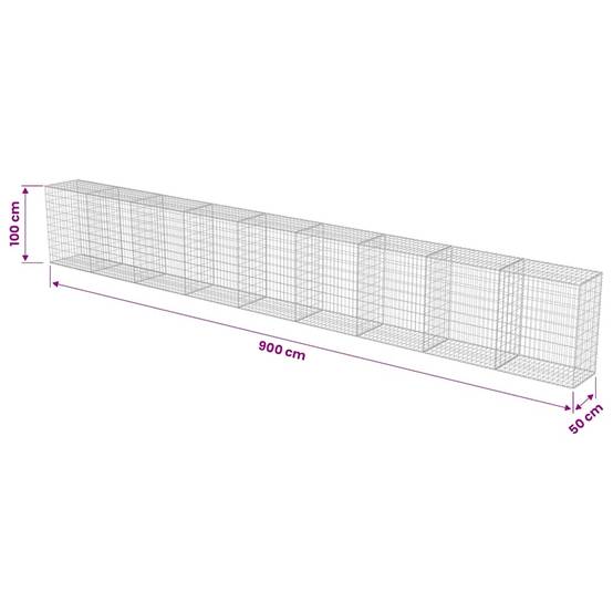 Mur à gabion avec couvercles Acier galvanisé Argenté 900 x 50 x 100 cm - PANGIVO - Image 7