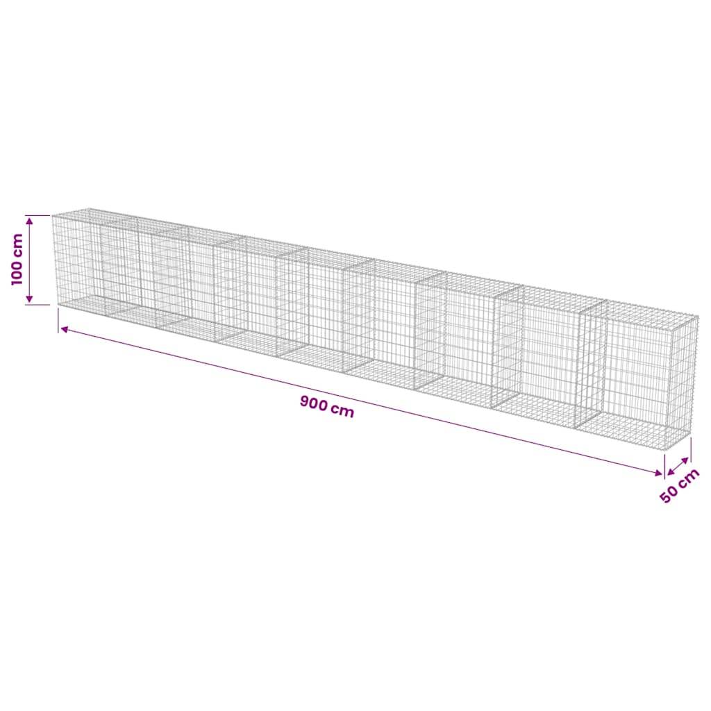 Mur à gabion avec couvercles Acier galvanisé Argenté 900 x 50 x 100 cm - PANGIVO - Image 7