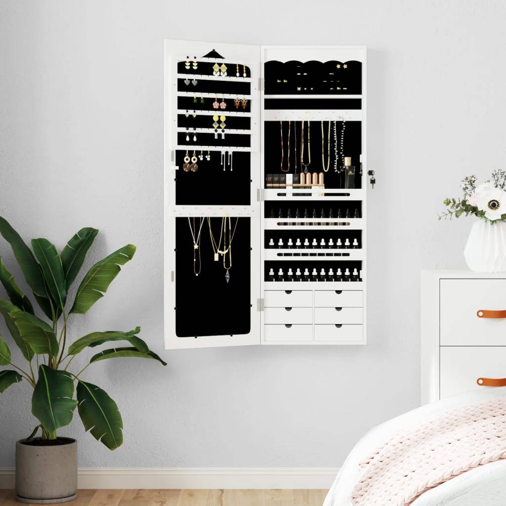 Maison Chic - Miroir Murale avec rangement - Armoire à bijoux avec miroir blanc 37,5x10x106 cm PC157 - Image 2