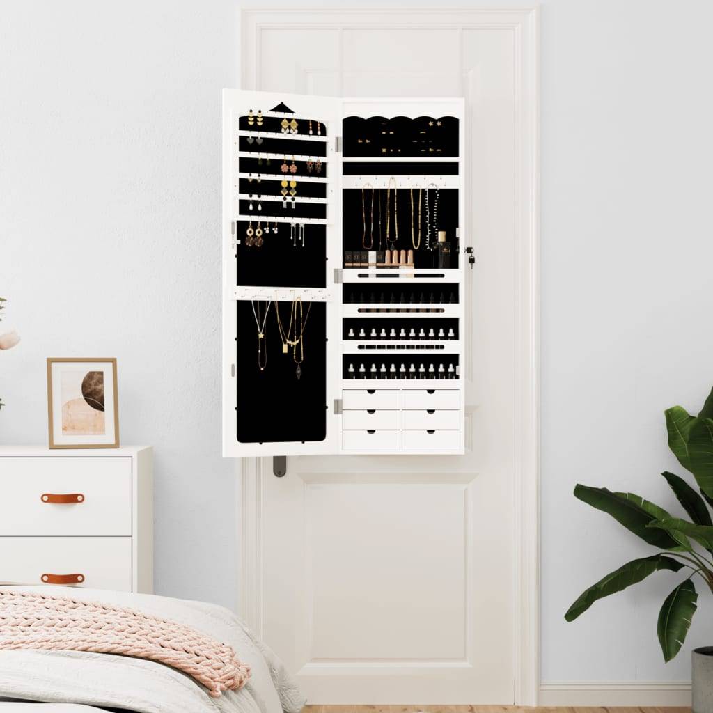 Maison Chic - Miroir Murale avec rangement - Armoire à bijoux avec miroir blanc 37,5x10x106 cm PC157 - Image 3