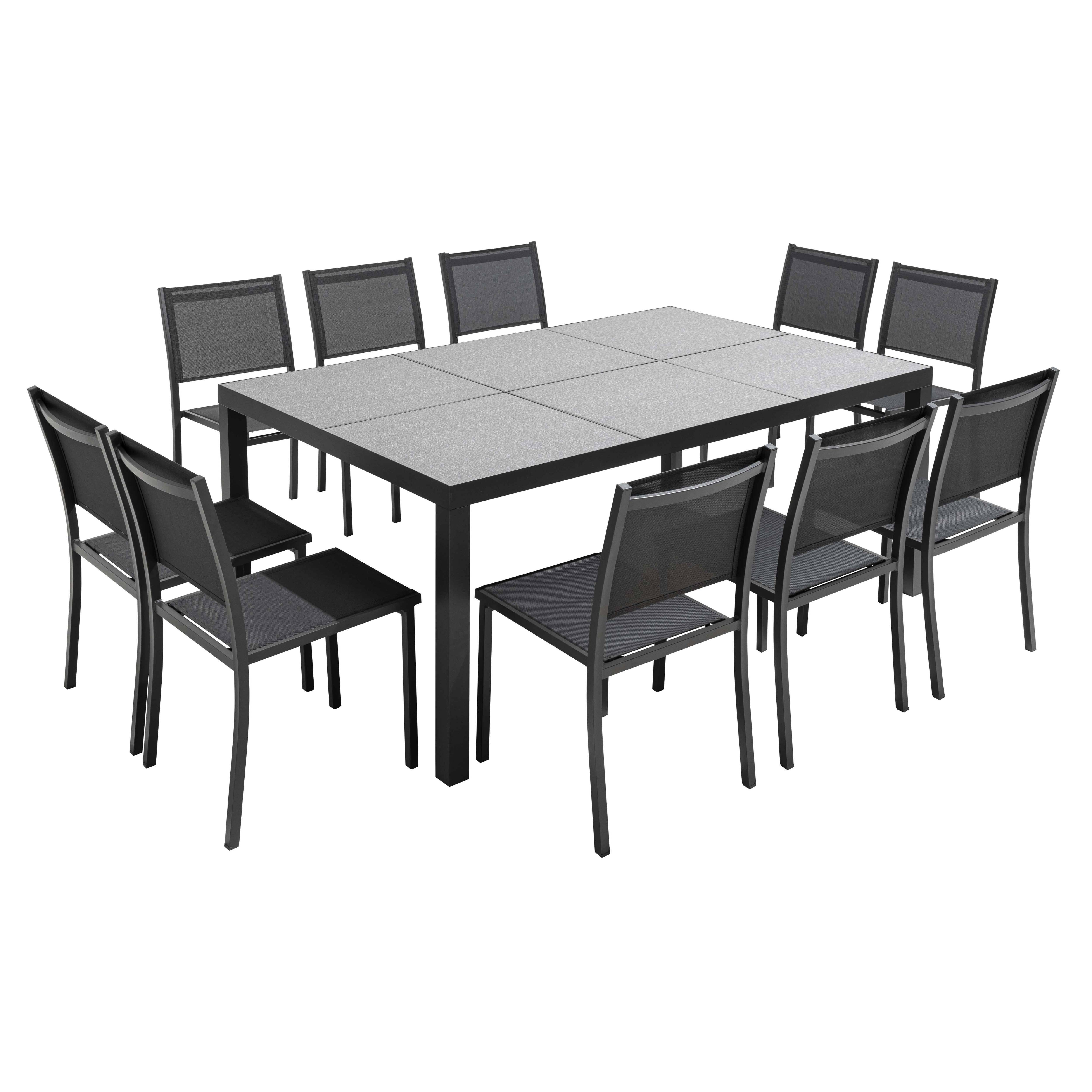 Oviala - Ensemble table et chaises 10 places aluminium céramique gris Tivoli - Oviala - Imagen 1