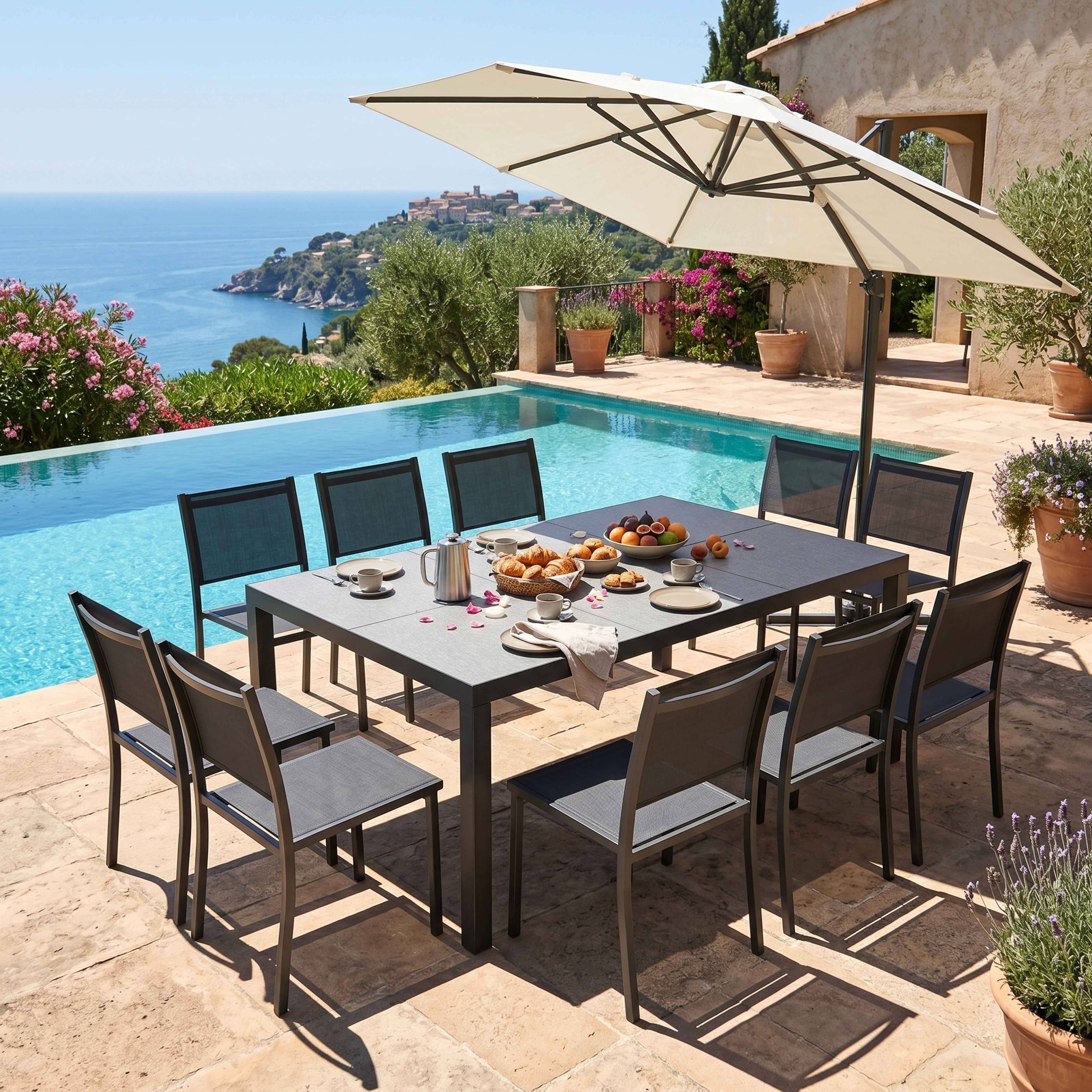 Oviala - Ensemble table et chaises 10 places aluminium céramique gris Tivoli - Oviala - Imagen 2