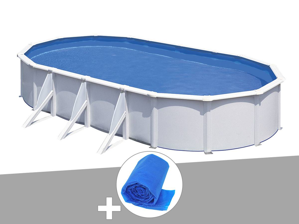 Gré - Kit piscine acier blanc Gré Fidji ovale 6,34 x 3,99 x 1,22 m + Bâche à bulles
