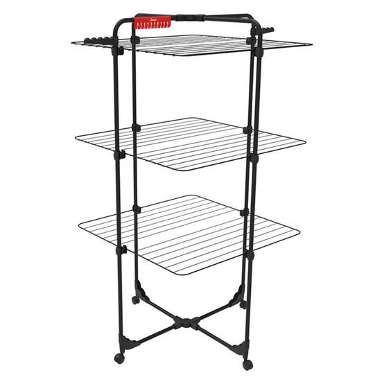 Étendoir à linge Intérieur 3 étages Séchoir à linge Pliable sur roulettes Tancarville Noir 93 x 71 x 131 cm VILEDA - Image 1