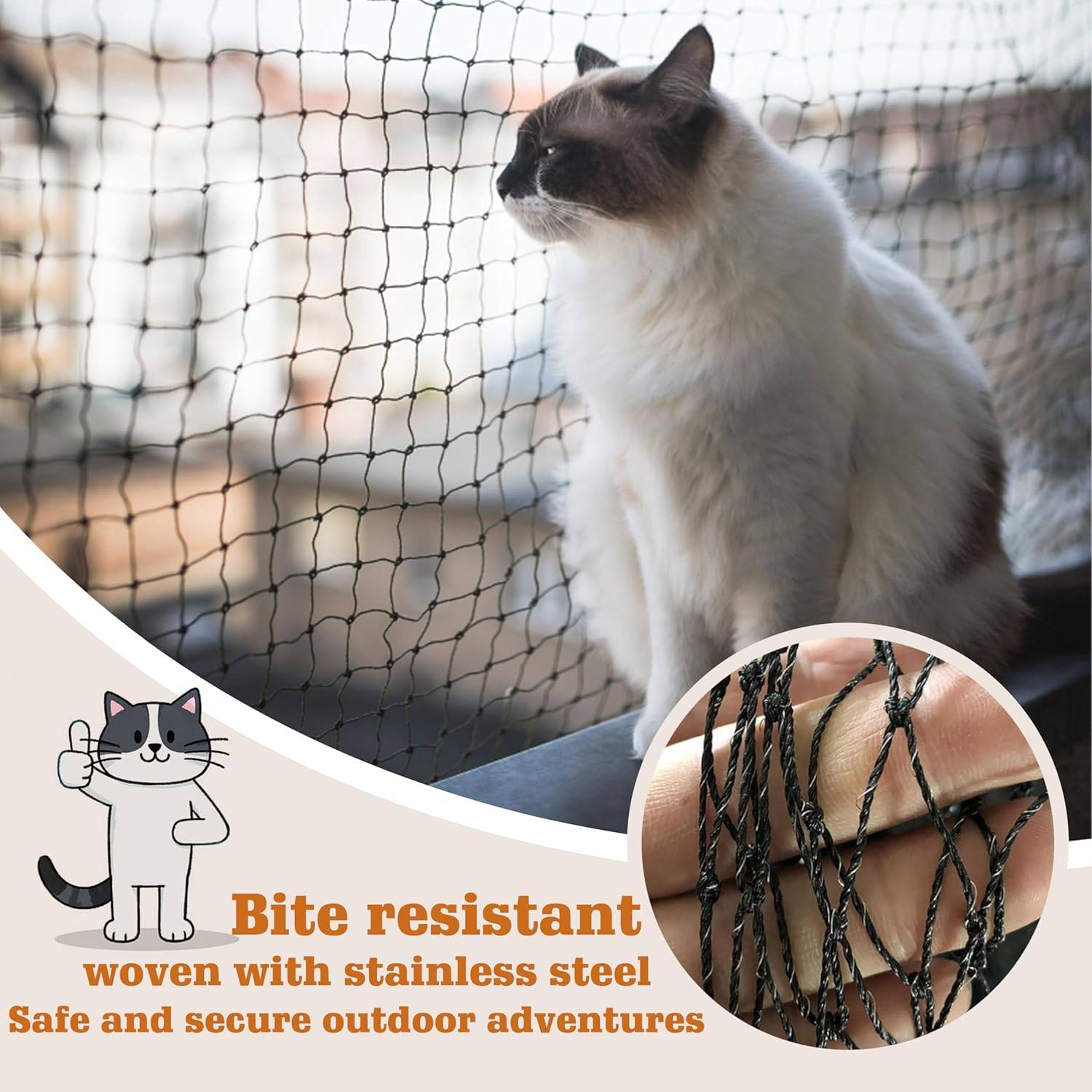 Filet anti-chats, filet anti-oiseaux - renforcé de fil - pour balcons et fenêtres - avec matériel de fixation - noir - 6 x 3 m-Lytech - Image 1