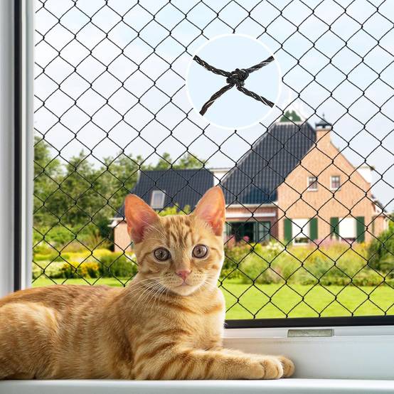 Filet anti-chats, filet anti-oiseaux - renforcé de fil - pour balcons et fenêtres - avec matériel de fixation - noir - 6 x 3 m-Lytech - Image 7