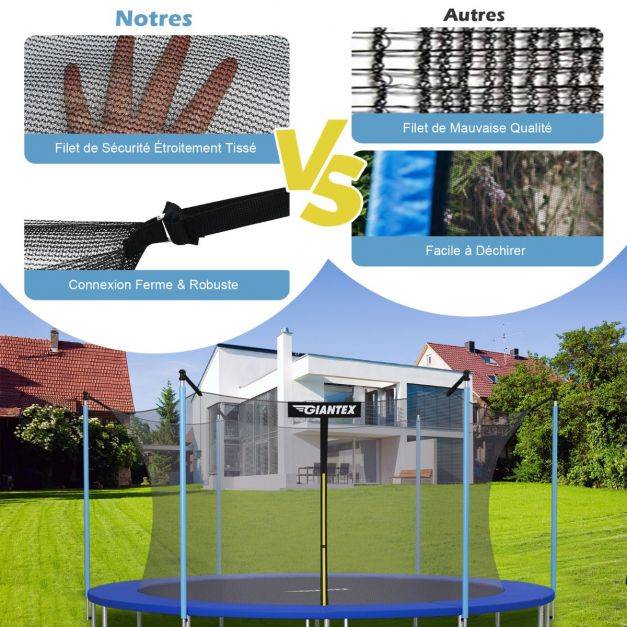 Helloshop26 - Filet de sécurité pour trampoline 488 cm avec 11 poteaux fermeture eclair double et boucles de protection intérieur/extérieur - Imagen 2