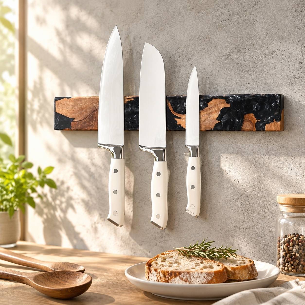 Barre Magnétique Murale Bois Noir 40 Cm Support Ustensiles Cuisine Installation Adhésive Ou Vis - Image 2