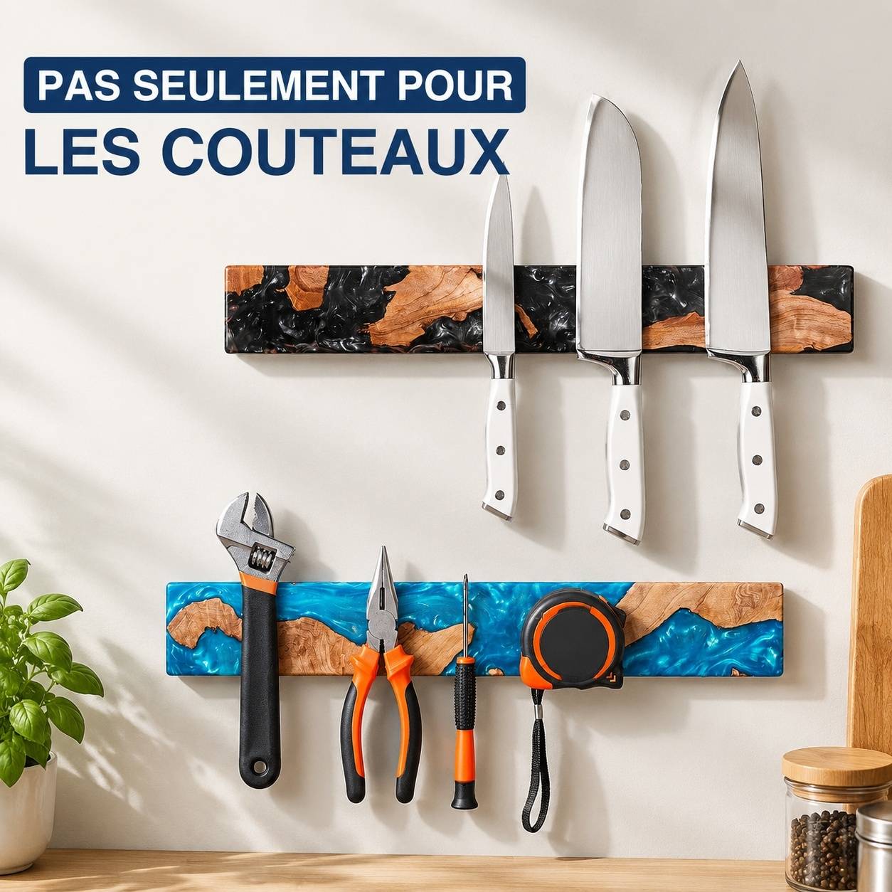 Barre Magnétique Murale Bois Noir 40 Cm Support Ustensiles Cuisine Installation Adhésive Ou Vis - Image 6