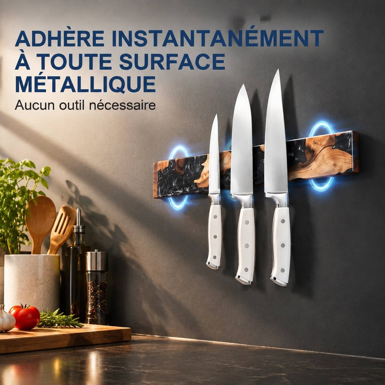 Barre Magnétique Murale Bois Noir 40 Cm Support Ustensiles Cuisine Installation Adhésive Ou Vis - Image 7