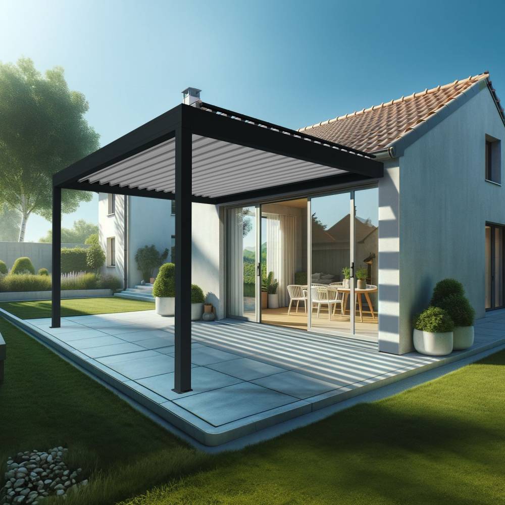 Pergola Bioclimatique AVANOA 3,50x3,038 M Vérin à Télécommande (Gris anthracite / Blanc) - Alia Productions - Imagen 2