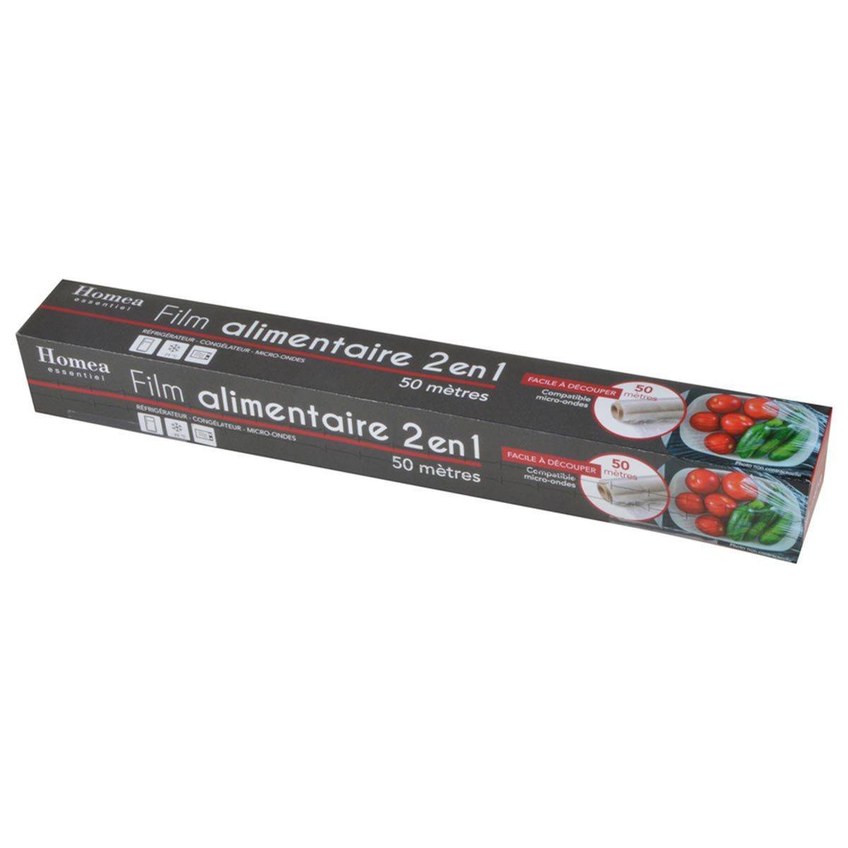 Film Alimentaire en PVC "2 en 1" 50m Transparent