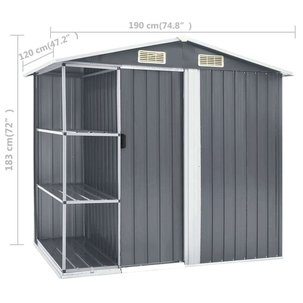 Abri de jardin cabane cabanon maison de stockage remise extérieur hangar outils robuste avec étagère 205 x 130 x 183 cm Fer gris - Image 7
