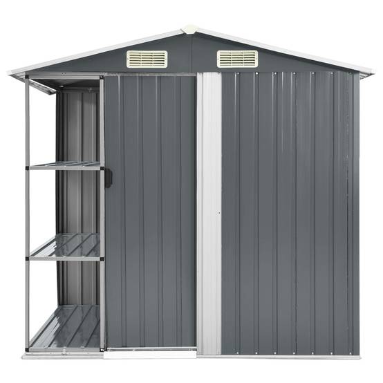 Abri de jardin cabane cabanon maison de stockage remise extérieur hangar outils robuste avec étagère 205 x 130 x 183 cm Fer gris - Image 2