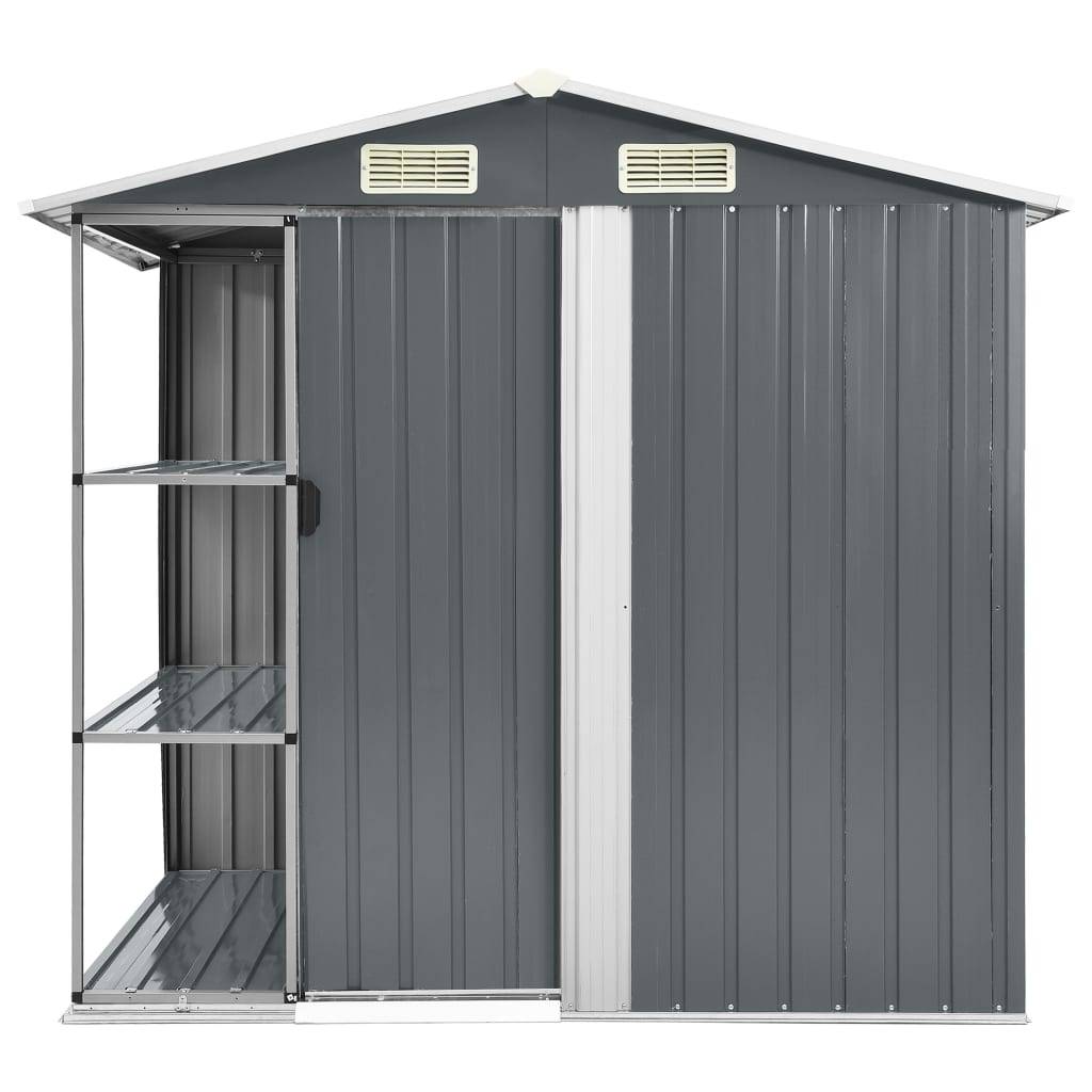 Abri de jardin cabane cabanon maison de stockage remise extérieur hangar outils robuste avec étagère 205 x 130 x 183 cm Fer gris - Image 2