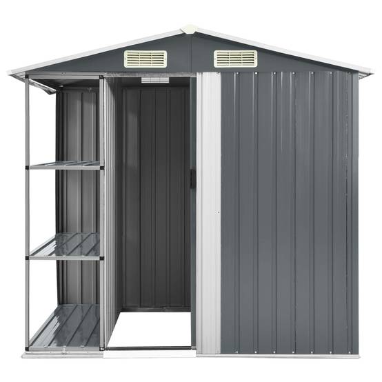 Abri de jardin cabane cabanon maison de stockage remise extérieur hangar outils robuste avec étagère 205 x 130 x 183 cm Fer gris - Image 3