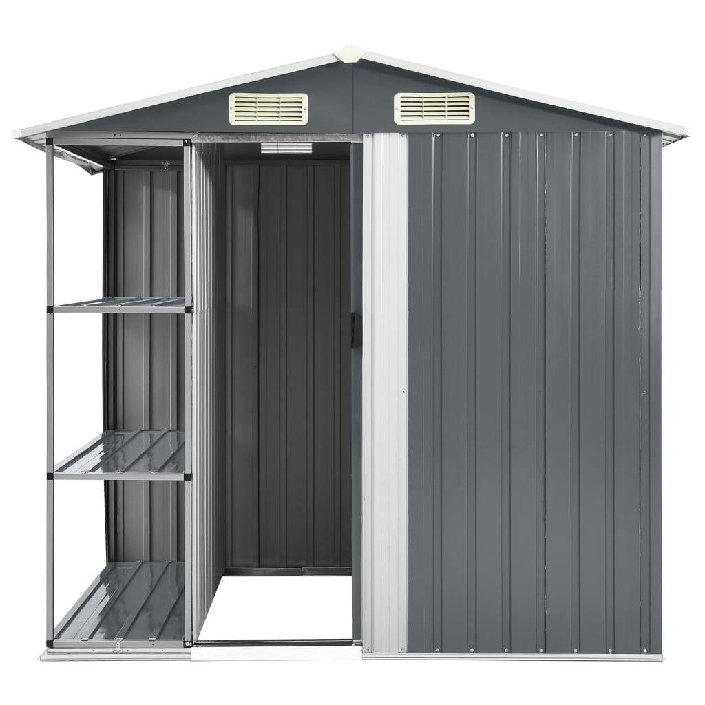Abri de jardin cabane cabanon maison de stockage remise extérieur hangar outils robuste avec étagère 205 x 130 x 183 cm Fer gris - Image 3