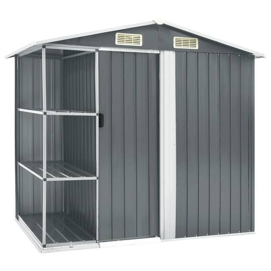 Abri de jardin cabane cabanon maison de stockage remise extérieur hangar outils robuste avec étagère 205 x 130 x 183 cm Fer gris - Image 1
